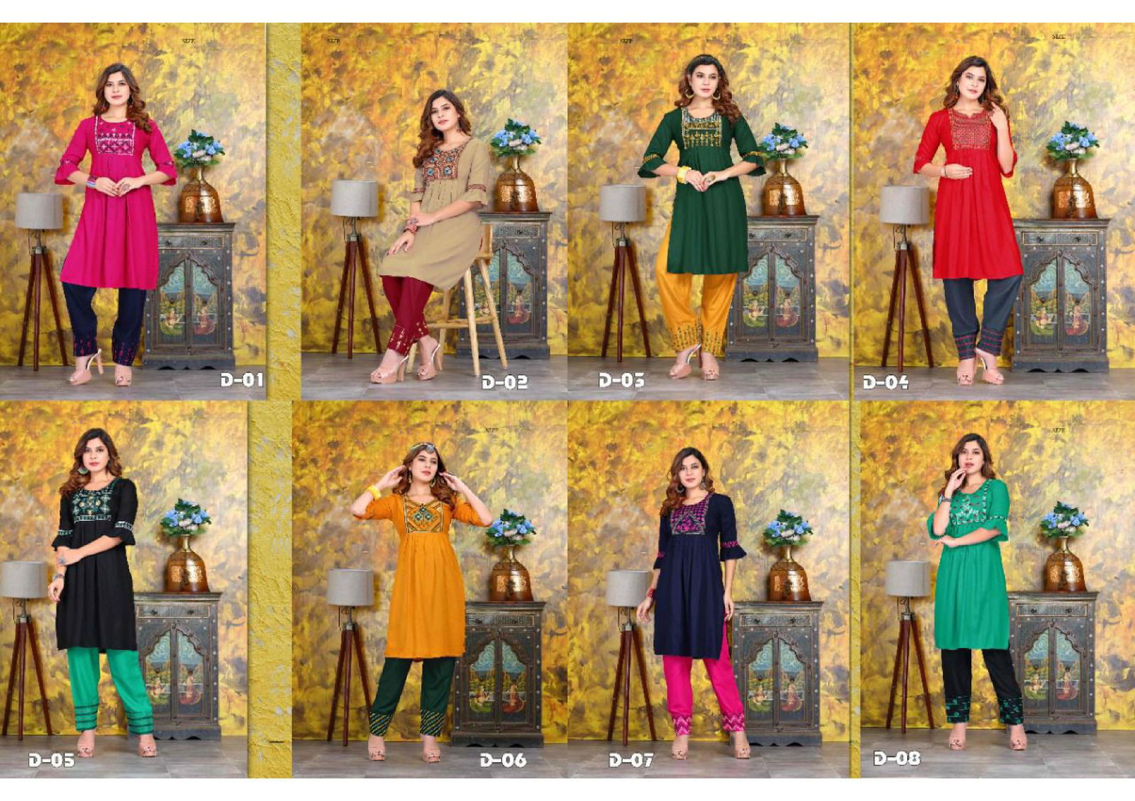 Beauty Queen Golden Dairies Ethnic Wear Rayon Kurti With Pant Collection